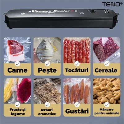 Aparat de Sigilat si Vidat, Set 6 Role de Vidat Gofrate, 20 cm x 5 m incluse, 90W, 220V, Portabil, TENO1227