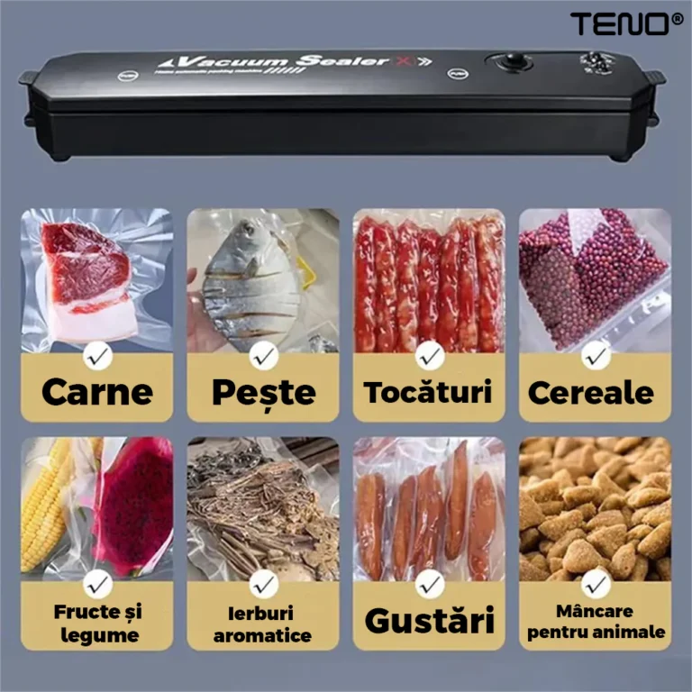 Aparat de Sigilat si Vidat, Set 6 Role de Vidat Gofrate, 20 cm x 5 m incluse, 90W, 220V, Portabil, TENO1227