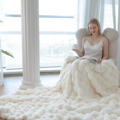 Patura Din Blanita de iepure, Fermoar, Alb, J14920