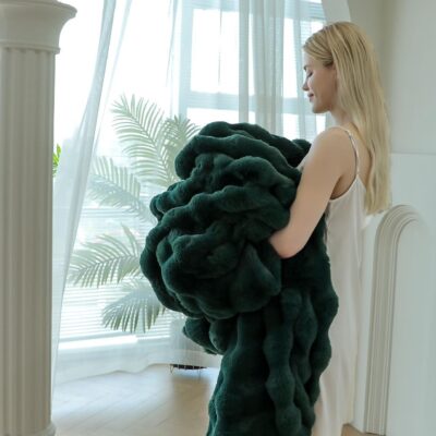 Patura Din Blanita de iepure, Fermoar, Verde, J14922