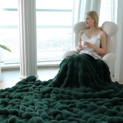 Patura Din Blanita de iepure, Fermoar, Verde, J14922