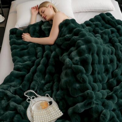 Patura Din Blanita de iepure, Fermoar, Verde, J14922