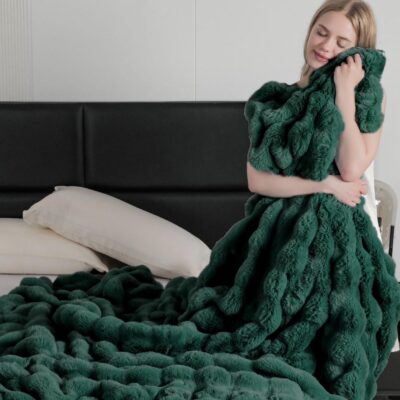 Patura Din Blanita de iepure, Fermoar, Verde, J14922