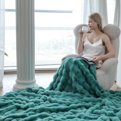 Patura Din Blanita de iepure, Fermoar, Turcoaz, J14926