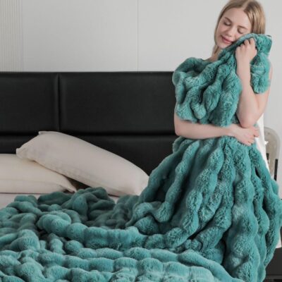 Patura Din Blanita de iepure, Fermoar, Turcoaz, J14926