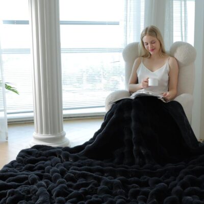 Patura Din Blanita de iepure, Fermoar, Negru, J14927