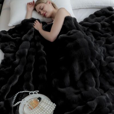 Patura Din Blanita de iepure, Fermoar, Negru, J14927