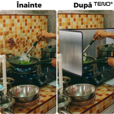 Placa de Protectie Aragaz Anti-Stropi, Panou cu 4 Elemente, Pliabila, Metal, 133x30cm, Argintiu, TN1000