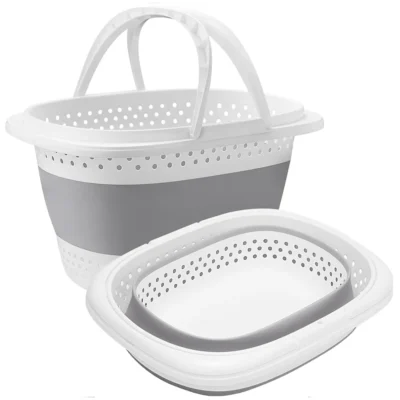 Cos De Rufe Pliabil Mic Cu Manere, Organizare Si Depozitare, Multifunctional, Compact, 30 Litri, 42 X 32 X 28 Cm, Gri, TENO943