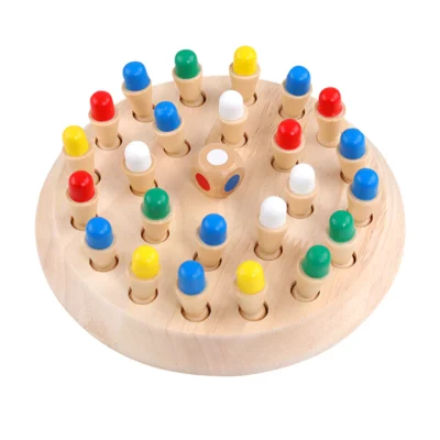 Joc de Memorie Tip Sah, Tabla de Lemn Rotunda, Piese Colorate, Dezvolta Abilitatile de Memorare si Inteligenta, Zar Inclus, TENO1198