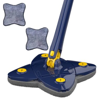 Mop Telescopic cu Cap in Forma de Stea, Rotire 360 Grade, Curatare Usoara, 2 Lavete Incluse, 123 cm, Albastru/Galben, TENO1153