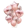 Set 14 Baloane, Confeti, Pentru Petreceri/Aniversari/Evenimente, Stea/Inima/Rotunde, 3 Culori, Latex, Rose Gold, TENO304