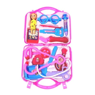 Set Trusa Medicala Asistenta Doctor, Joc de Rol, 13 Accesorii si Cutie Penntru Depozitare, Mini Pacient, 37.5x21 cm, Roz, TENO480