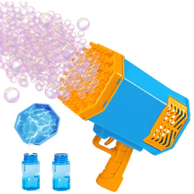 Pistol de Facut Baloane, Tip Bazooka, Automat, 34 Orificii Pentru Bule, Alimentare cu Baterii, Albastru/Galben, TENO1213