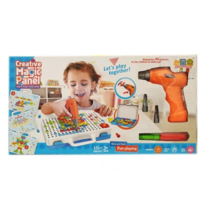 Jucarie Educativa si Interactiva 4in1, 151 Piese, Bormasina Pentru Inginerie, Puzzle 3D/2D, Dezvoltare STEM, Montessori, Multicolor, TENO511