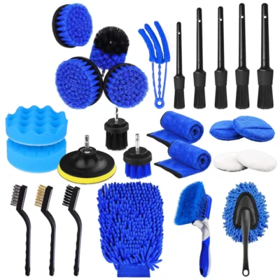 Set Premium 26 Piese Detailing Auto, 5 Pensule Detaliu, Burete Aplicator,Laveta Microfibra, Perii Aer Conditionat, Perii de Zimtate, Manusa Din Microfibra Fata-Verso, TENO677