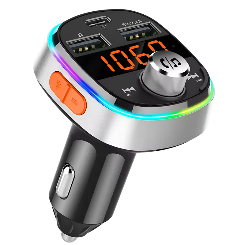 Modulator FM Auto, Bluetooth 5.0, Functie de Dubla Incarcare, Afisare Voltaj Baterie, Transmitator FM, 3 Porturi USB Type-C, Capacitate Memorie 32 GB, Ecran LED, TENO1291