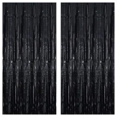 Set 2 Bucati Perdea Decorativa Din Folie Negru Metalizat, Pentru Petreceri Aniversare, TENO325