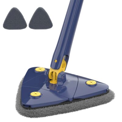 Mop Telescopic cu Cap Triunghiular, Rotire 360 Grade, Curatare Usoara, 2 Lavete Incluse, 127 cm, Albastru/Galben, TENO709