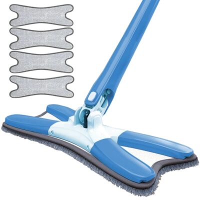 Mop Telescopic cu Cap in Forma de X, Rotire 360 Grade, 4 Lavete Incluse, 123 cm, Albastru Deschis, TENO554