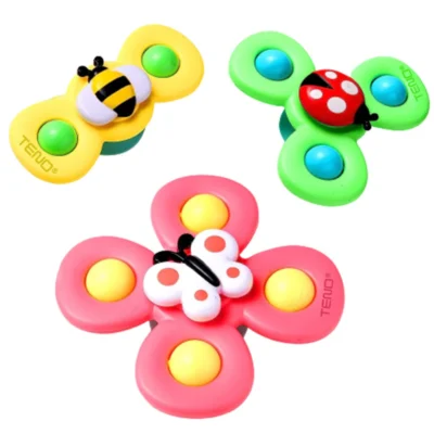 Set 3 Jucarii Interactive Fidget Spinner, Forma Insecte, Bile Zornaitoare, Margini Rotunde, Ventuza de Prindere, 1-3 ani, TENO2