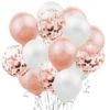 Set 15 Baloane, Confeti, Pentru Petreceri/Aniversari/Evenimente, O Singura Dimensiune, 3 Culori, Latex, Roz/Alb/Transparent, TENO262