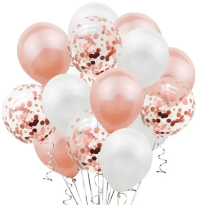 Set 15 Baloane, Confeti, Pentru Petreceri/Aniversari/Evenimente, O Singura Dimensiune, 3 Culori, Latex, Roz/Alb/Transparent, TENO262