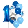 Set 12 Baloane, Cifra 1, Pentru Petreceri/Aniversari/Evenimente, Stea/Rotunde/Confetti, 3 Culori, Latex, Albastru, TENO1445