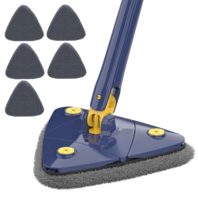 Mop Telescopic cu Cap Triunghiular, Rotire 360 Grade, 5 Lavete Incluse, 127 cm, Albastru/Galben, TENO464