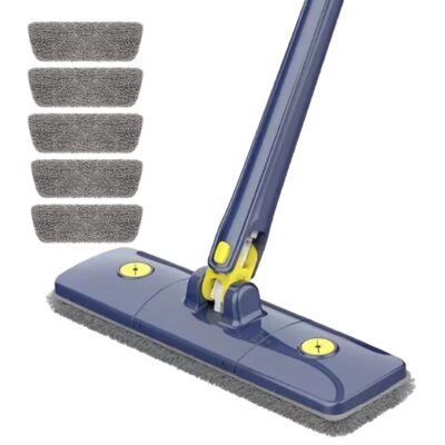 Mop Telescopic cu Cap Dreptunghiular, Rotire 360 Grade, 5 Lavete Incluse, 123 cm, Albastru/Galben, TENO1176
