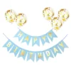 Set 5 Baloane cu Banner, Confetti, Pentru Petreceri/Aniversari/Evenimente, Model Happy Birthday, Albastru, TENO1062