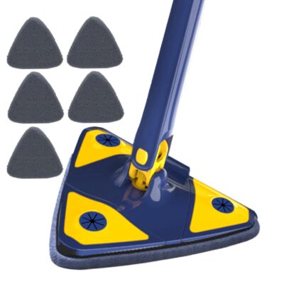 Mop Telescopic cu Cap Triunghiular, Rotire 360 Grade, 5 Lavete Incluse, 127 cm, Albastru/Galben, TENO1143