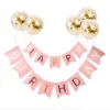 Set 5 Baloane cu Banner, Confetti, Pentru Petreceri/Aniversari/Evenimente, Model Happy Birthday, Roz, TENO1061