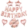 Set 27 Baloane, Litere, Pentru Petreceri/Aniversari/Evenimente, Confetti, Stelute, Inimioare, Model Happy Birthday, Roz/Auriu, TENO757