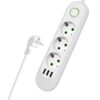 Prelungitor Universal cu 3 Prize, 3 Porturi USB, Suport de Agatare Incorporat, Rezistent la Temperaturi Inalte, 2 Metri, Alb, TENO1276