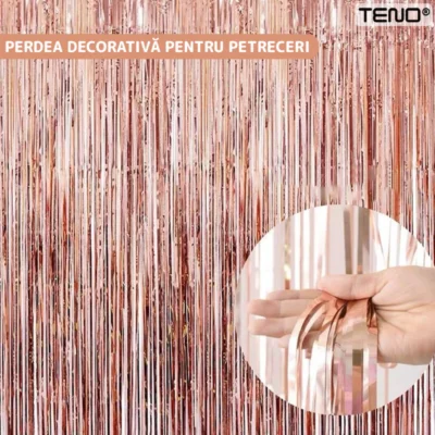 Set 2 Bucati Perdea Decorativa Din Folie Roz/Auriu Metalizat, Pentru Petreceri Aniversare, TENO322