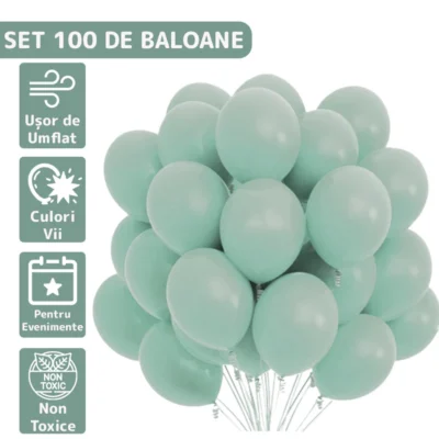 Set 100 Baloane, Pentru Petreceri/Aniversari/Evenimente, O Singura Dimensiune, Latex, Turcoaz, TENO252