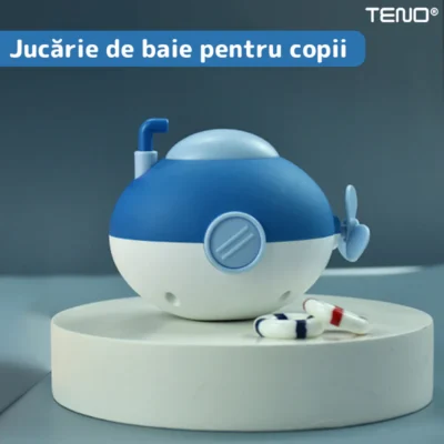 Jucarie de Baie Pentru Copii, Submarin Inotator, Fara Baterii, Mecanism cu Cheita, 8x11x8.5cm, Albastru, TENO126