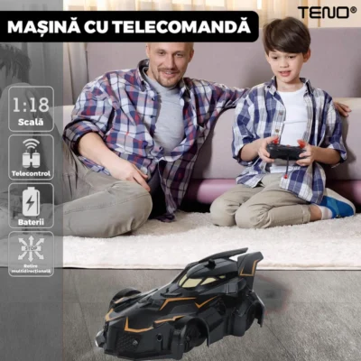 Masinuta Antigravitationala cu Telecomanda, Urcare pe Pereti si Tavan, Rotire 360 Grade, Senzor Infrarosu, Incarcare USB, Telecomanda Intuitiva, Negru, TENO1429