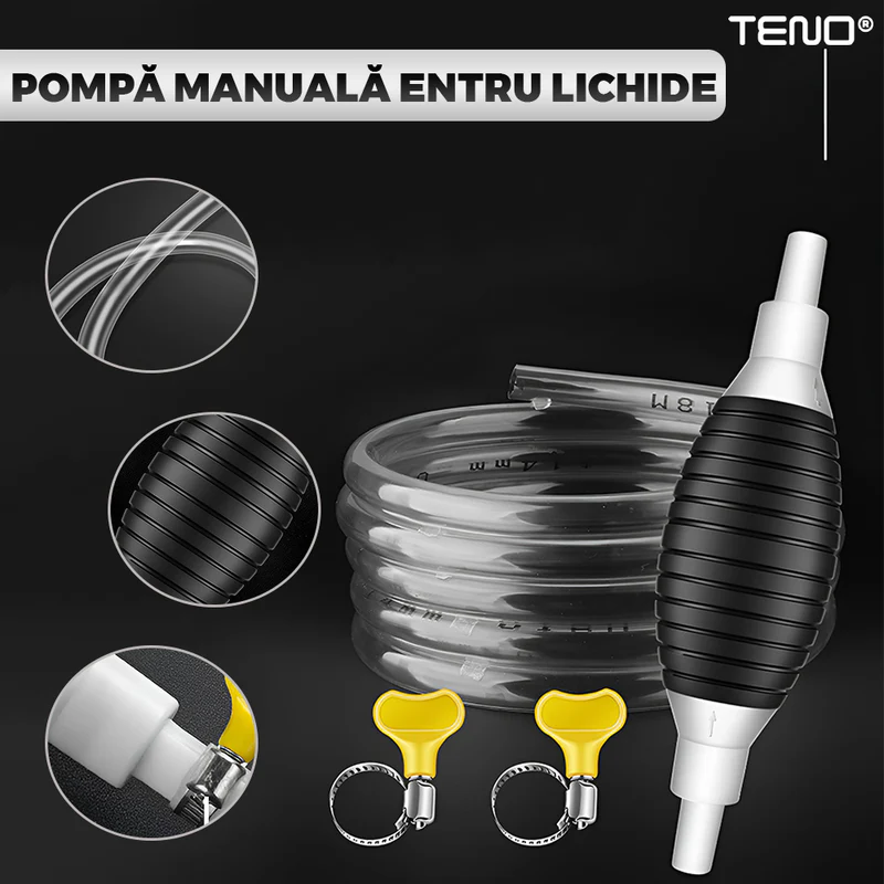 Pompa Manuala Pentru Transfer Lichide, Cleme Prindere, Furtun 1,5m Lungime, Anti-Scurgere, Materiale Calitative, TENO995