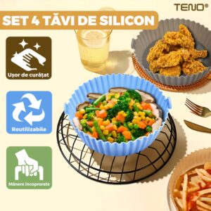 Set 4 Tavi de Copt Rotunde din Silicon, Reutilizabile, Antiaderente, Rezistente la Temperaturi Inalte, 21x17 cm, Multicolor, TENO988