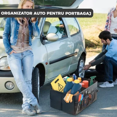 Organizator Universal Auto Portabil Pentru Portbagaj, 7 Compartimente, Pliabil, Impermeabil, Chingi de Ancorare, Multifunctional, TENO293