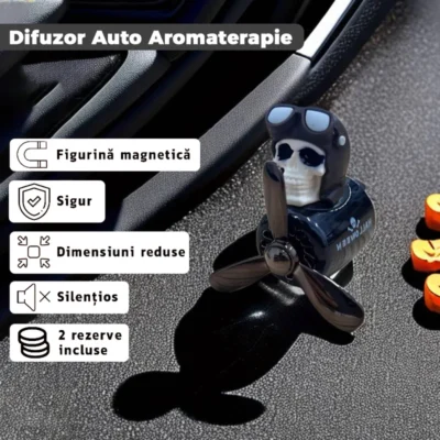 Difuzor Auto Aromaterapie, Car Pilot Skeleton, Kit Odorizant, 2 Arome cu Extracte Naturale Incluse, TENO339