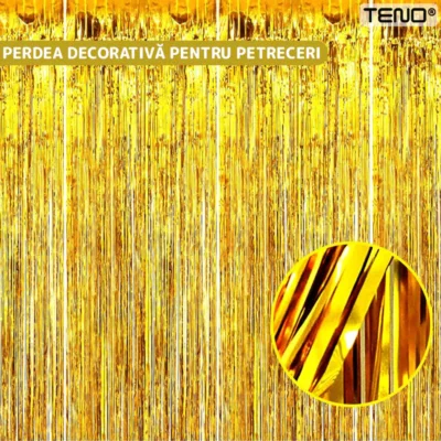 Set 2 Bucati Perdea Decorativa Din Folie Auriu Metalizat, Pentru Petreceri Aniversare, TENO323
