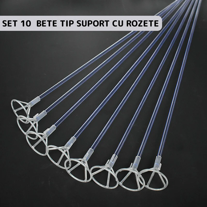 Set 10 Bete Transparente cu Rozete Pentru Baloane, Lungime 42 cm, TENO308
