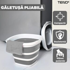 Galeata Pliabila, Rezistenta, Usor de Depozitat, Compacta, Capacitate 10 L, Gri, TENO665