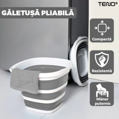 Galeata Pliabila, Rezistenta, Usor de Depozitat, Compacta, Capacitate 10 L, Gri, TENO665
