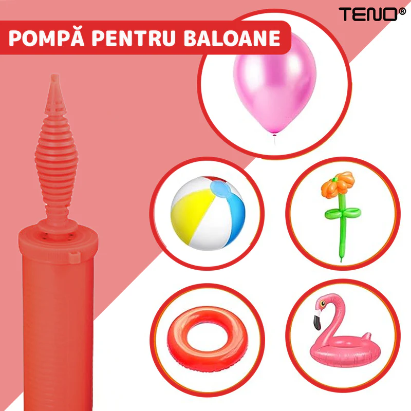 Pompa Manuala Pentru Umflat Baloane cu Dublu Sens, Multifunctionala, Materiale Calitative, Umflare Rapida, 28 cm, Rosu/Negru, TENO370