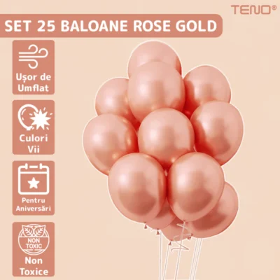 Set 25 Baloane, Pentru Petreceri/Aniversari/Evenimente, O Singura Dimensiune, Latex, Rose Gold, TENO773
