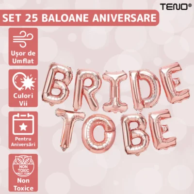 Set 9 Baloane, Litere, Pentru Petreceri/Aniversari/Evenimente, Model BRIDE TO BE, Rose Gold, TENO719